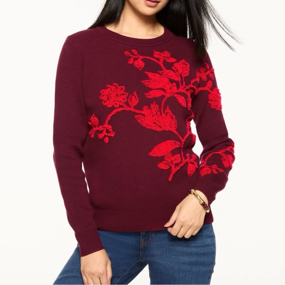 Talbots Burgundy Crew Pullover with flowers